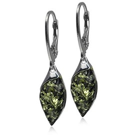 Ian and Valeri Co. Green Amber Sterling Silver Marquise Leverback Earrings