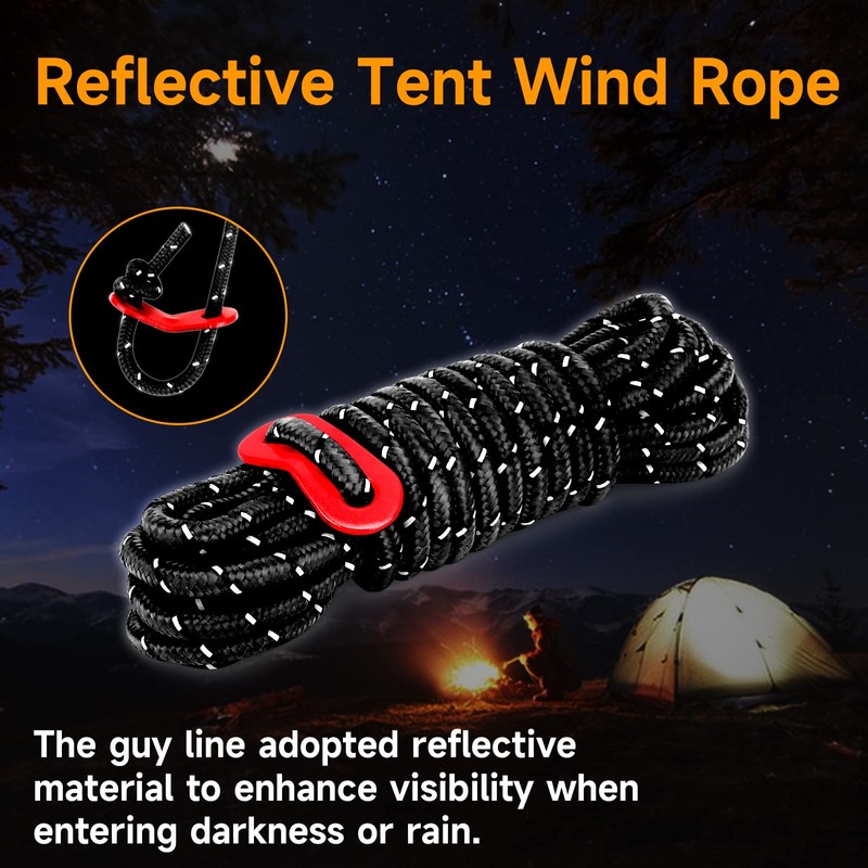 KOMCLUB 4mm Reflective Guy Lines Tent Cords, Lightweight Camping Rope