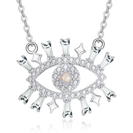 KINGWHYTE Evil Eye Necklace 925 Sterling Silver Turkish Protection Opal Evil Eye Pendant Necklace Rhinestone CZ Necklace Amulet Lucky Talisman Jewellery for Women and Girls, Sterling Silver, Opal