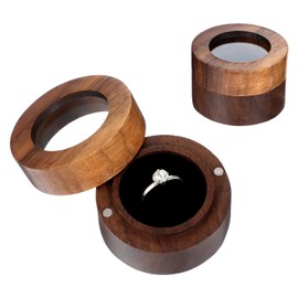 XLIUAX Ring Cushion Wedding, Ring Box, Mini Jewellery Gift Box with Double Slot, Round Velvet Ring Box, Wooden Ring Box for Weddings for Proposal, Engagement, Birthday, Wedding