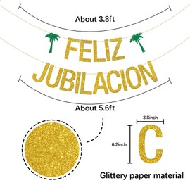 Feliz jubilación Banner, Spanish Retirement Party Garland Bunting Taco Bout a Retirement Decorations Supplies, Retired Party Banner Green Gold Glitter
