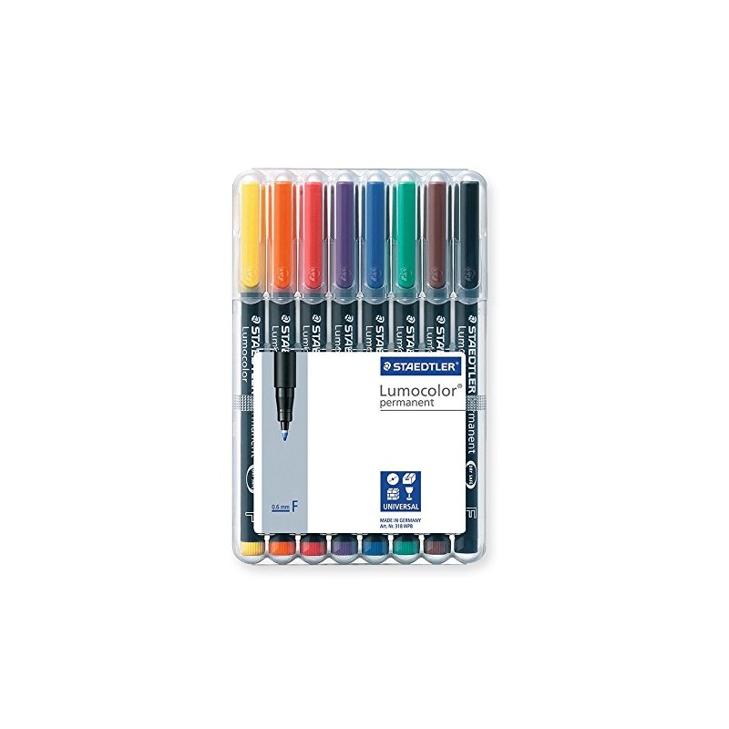 Staedtler Lumocolor 318 WP8 Universal Permanent Pen Fine Tip, 0.6