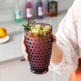 G Purple Hobnail Drinking Glasses Set of 6,(13.3 Ounce) Vintage Glassware Set Cocktail Juice Glass, Highball Glasses Drinking Set Dishwasher Safe,Makes A Great Hostess Gift or Gift for New Home Owners