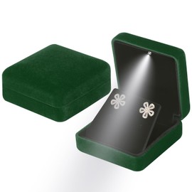 LETURE Velvet Metal Earring Gift Box with LED Light, Luxury Small Jewelry Holder Case for Earrings Stud Necklace Pendant, Earrings Showcase Display for Proposal Engagement Wedding (Green)