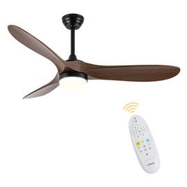 LOFIKEDI 52 Inch Ceiling Fan with Light, Remote Control, Reversible DC Motor, Stepless Dimming, Noiseless, Energy-Efficient for Indoor and Outdoor Use, Woodgrain Finish