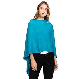 CCFW Women's Soft Knit Poncho Elegant Cape Shawl in Multi-Way Wrap Poncho Topper All Season (Turquoise)