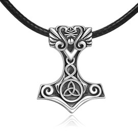 URONE Viking Thor's Hammer Pendant Necklace Sterling Silver Celtic Knot Mjölnir North Christmas Birthday Viking Jewellery Gift for Men, Sterling Silver, No Gemstone