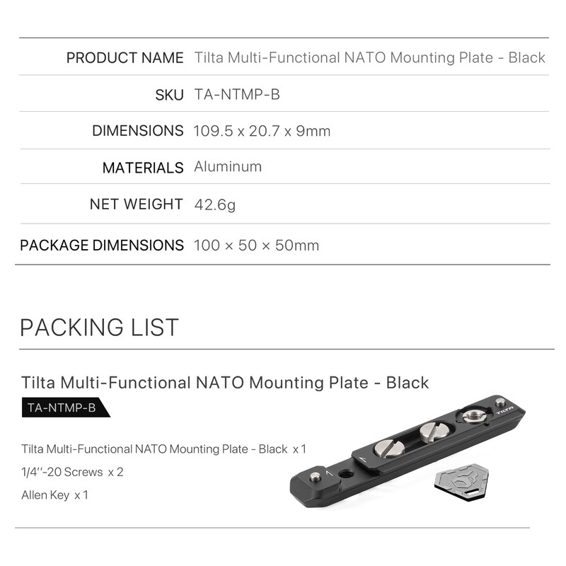 Tilta Multifunctional NATO Mounting Plate with NATO Rail, Cold Shoe