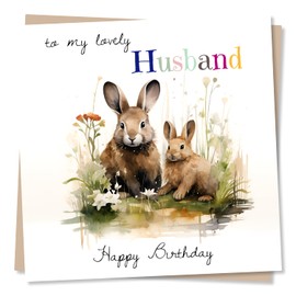 To My Lovely Husband Happy Birthday - Birthday Card For Husband From Wife - Beautiful Rabbit Design - Made in UK