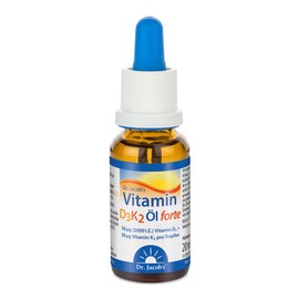 Dr. Jacob's Vitamin D3K2 Oil Forte 20 ml I 50 µg Vitamin D3 (2000 IU) + 50 µg Vitamin K2 (Menachinone-7) per Drop I 640 Drops I Good for Bones¹, Muscles and Immune System² I Vegetarian