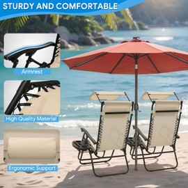 CAAP DRIVEN 2 pcs Zero Gravity Chairs Lounge Chairs with Adjustable Sunshade Canopy, Cup Holder Tray, and Foldable Design for Outdoor Relaxation, CAAP-BCC-B2P-CR