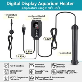 hygger Marine Aquarium Heater 100W,Titanium Heater with Digital LED Controller & Temperature Probe,Submersible Fish Tank Heater with Temperature Calibration,for Saltwater Freshwater Tank 15-20Gallon