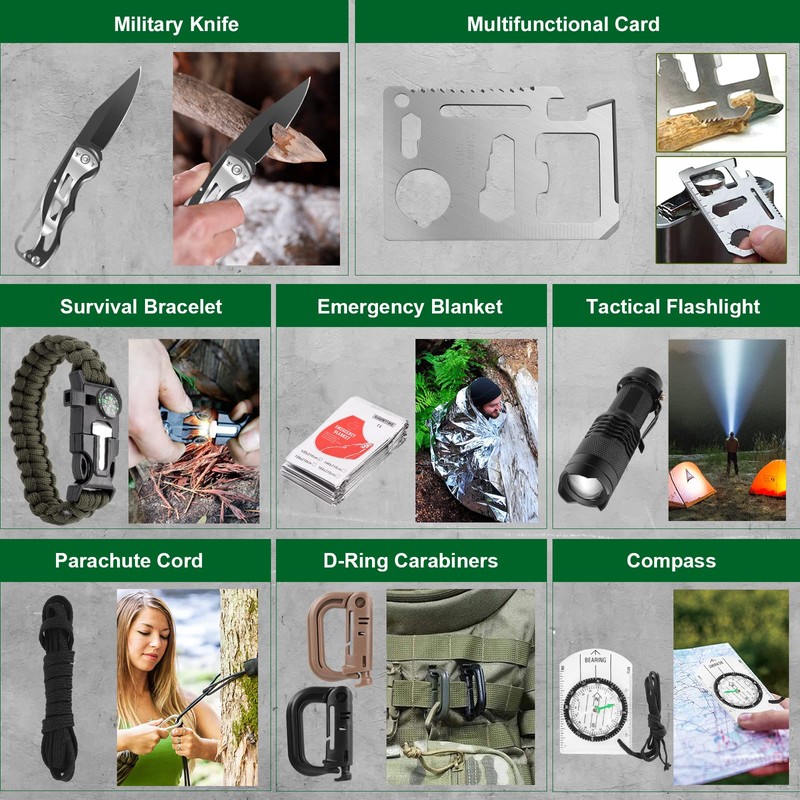 Emergency Survival Kit First Aid Kit, 121Pcs Tactical Gear Camping
