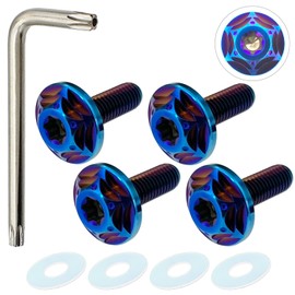 RENPA Titanium Alloy License Plate Bolt Snowflake Design Vehicle Inspection Compatible (BURNT BLUE Bolt Length 0.8 inch (20 mm)