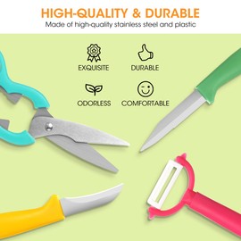 Aieve Kids Safe Knife Set for Real Cooking, Kitchen Tools for Toddler with Gloves Scissors Storage Bucket and Kids Fruit Vegetable Knives