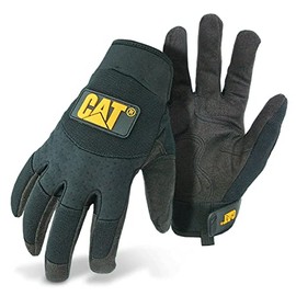 Cat® CAT012211M Padded Palm Utility Gloves – Black, Medium, Water-Resistant Synthetic Leather Mechanic Gloves with Adjustable Wrists