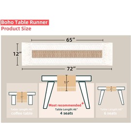 Boho Table Runner for Christmas Home Decor with Tassels 72 Inches Long Farmhouse Rustic Table Runner Macrame Burlap Table Decoration for Living Room Bridal Shower (12x72)