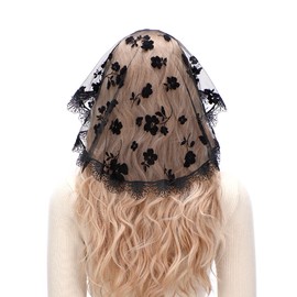 Mantveil Lace Mantilla Chapel Veils: Princess Style Black Floral Mantillas for Church Women Traditional Catholic Latin Mass Head Covering