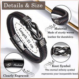 EPIRORA Mens Leather Bracelet Husband Birthday Gifts, Christmas Wedding Anniversary Happy Birthday I Love You Husband Gifts for Him from Wife