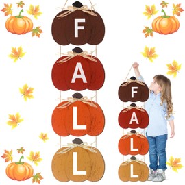 Thyle 33 Inch Fall Decoration Fall Door Sign Wooden Pumpkin Welcome Sign Thanksgiving Door Hanger Autumn Vintage Wall Hanger for Farmhouse Rustic Front Door Porch Harvest DIY Craft(Reddish Brown)