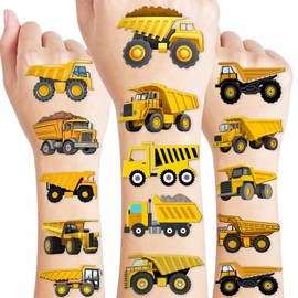 100 PCS Dump Truck Temporary Tattoos Themed Birthday Party Decorations Favors Supplies Décor Construction Vehicle Excavator Tattoo Stickers Gifts For Game Boys Girls Classroom School Prizes Reward