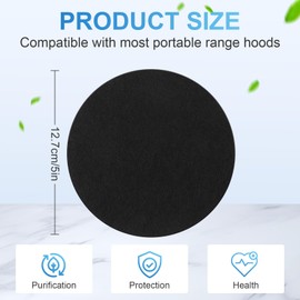 Capoda 6 Pack Carbon Replacement Filters Set for Portable Range Hoods Circle Activated Charcoal Filters for Odor and Grease Removal (5 Inch)