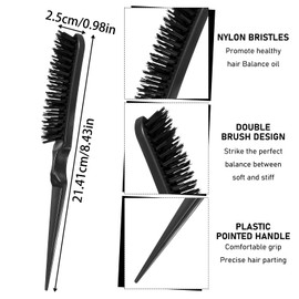 Teasing Boar Bristle Hair Brush for Women, Black Teasing Hair Brush Nylon Bristles Salon Styling Edge Boar Bristle Teasings-Brushs for Fine Comb Hair-Brushs for Edge Control Backcombing