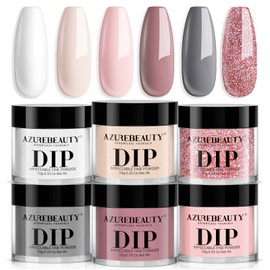 AZUREBEAUTY Dip Powder Nail Set, 6 Colors Classic Nude Collection Skin Tone Glitter Pastel Dipping Powder Starter Kit French Nail Art Manicure DIY Salon Home Gifts for Women, No Need Nail Lamp Cured