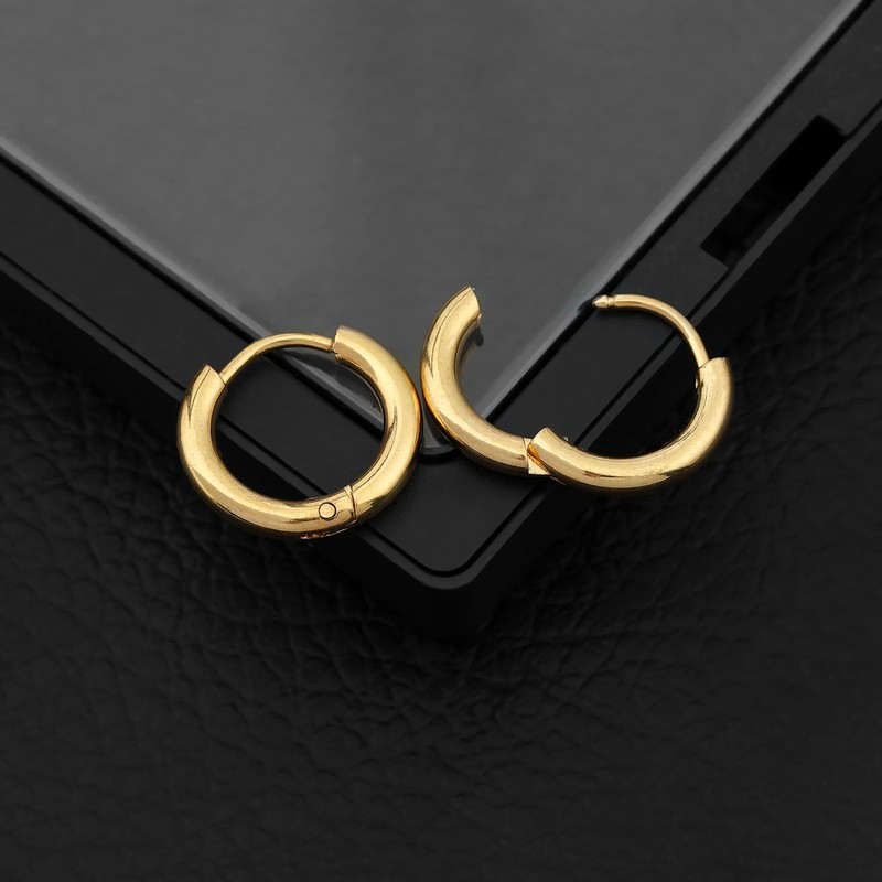 316 Stainless Steel Huggie Hoop Earrings, 10mm/12mm, Hypoallergenic (Gold, 10mm