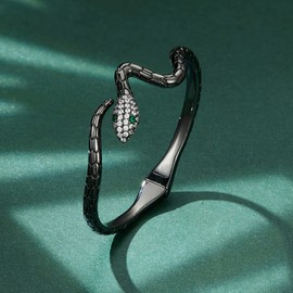 Snake Bracelets Adjustable Snake Bracelet Open Bangle Cuff Bracelet Silver Serpent Wrap Bypass Bracelet Silver Gold bracelets for Women (Black Gold)