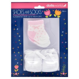 DOLLSWORLD from Peterkin | Shoes and Socks | Includes one pair of socks and one pair of fabric shoes suitable for dolls up to 46cm (18") - 2 assorted colours | Dolls & Accessories | Ages 18m+