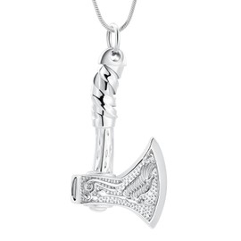 Thor Axe Cremation Jewelry for Ashes for Women Men Viking Jewelry Memorial Pendant Urn Necklace for Loved One Ashes Holder, Metal, not (Silver)