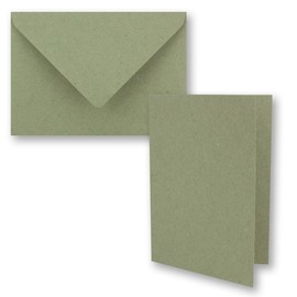 10 x Green Vintage Kraft Paper Folding Cards Set with Envelopes DIN A6 - 10.5 x 14.8 cm - Green - Recycled - Folding Cards - Blank
