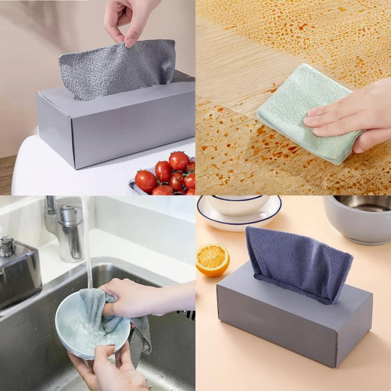 20-Sheet Microfiber Towels with Dispenser Box, Blue Reusable Cleaning Cloths