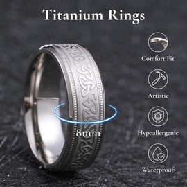 King Will Men's Gunmetal Titanium Celtic Knot Wedding Bands 8mm Thumb Rings For Men Beveled Edge Comfort Fit Size 11