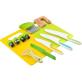 13 Pieces Kids Kitchen Knife Set-Kids Montessori Kitchen Set Cooking Sets Real-Toddler Safe Knife Set with Plastic Toddler Safe Knife Crinkle Cutter Kids Cutting Board Kids Birthday Gift