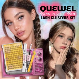 QUEWEL Pestañas Postizas Kit Completo, 120 Pestañas Individuales Incluye Pegamento Sellador Pinzas y Aplicador Para Principiantes y Expertos(FD-SBQ-TZ-E)