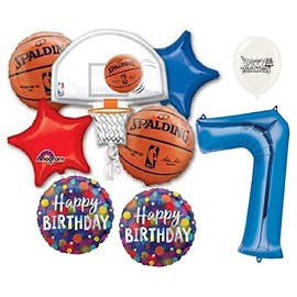 Basketball Fan Backboard Hoop Happy Birthday Party Bouquet of Balloons (Blue Number 7)
