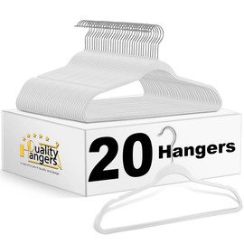 Quality Hangers Clothes Hangers 20 Pack - Non-Velvet Plastic Hangers for Clothes -Heavy Duty Coat Hanger Set -Space-Saving Closet Hangers with Chrome Swivel Hook, Functional Non-Flocked Hangers, White