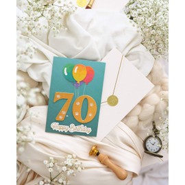 Joli Coon Premium 70th Birthday Card SIGNATURE 3D – Handmade greeting card with premium paper envelope and seal sticker
