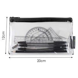 Fashion Stationery Math Set Secondary School Protractor Maths Sets Kids GCSE Geometry Set for Secondary School Small Clear Transparent Exam Pencil Case (Small Clear Black Geo Set)