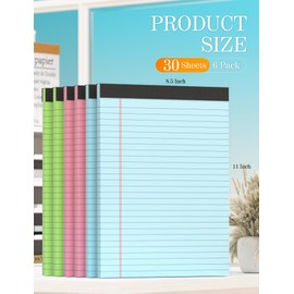Note Pads 8.5 x 11 Colored Legal Pads 8.5 x 11 Note Paper, 6 Pack Paper Pads 8.5 x 11 Notepad, Colored Legal Notepads 8 1/2 x 11 Writing Pads, Pink Notebook Paper 8.5 x 11, Wide Ruled, 30 Sheets/Pad
