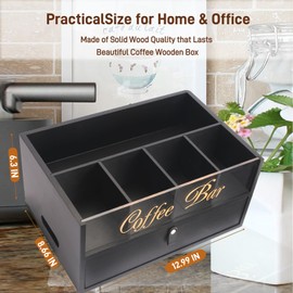 Intarsio 2-Tier Coffee Bar Organizer with Clear Acrylic Top, Built-in Drawer and Leather Handle Pull for Countertop, Stylish Coffee Station Storage Box for Accessories, Pods, Great Gifts for Home