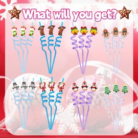 Christmas Party Favors for Kids,Christmas Party Goodie Bags, Christmas School Party Favors for Kids, Snowman Santa Claus Christmas Tree Reindeer Fun Plastic Drinking Straws for Xmas