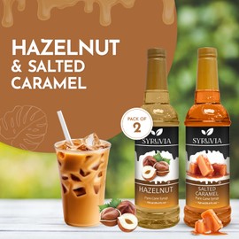 Syruvia Coffee Syrup Variety Pack - Hazelnut & Salted Caramel- Gluten - Free, Kosher, 25.4 fl oz Bottles - Enhance Your Coffee Experience with Premium Flavoring Syrups