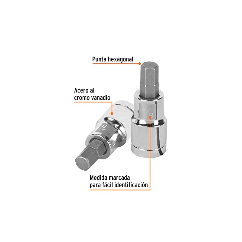 Truper D-1241-3/8, Dados de punta hexagonal, cuadro 1/2" de 3/8"