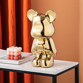 Yundu Ceramic Piggy Bank for Kids and Adults - Bearbrick, KAWS, Coin Bank for Girls and Boys - Gold Love Bear Decoration - Modern Décor, Hypebeast Room Décor - Gifts for Birthdays