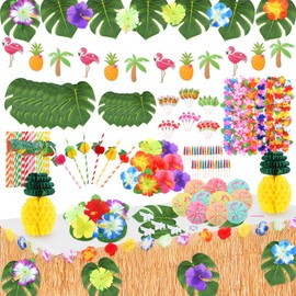 152PCS Hawaiian Luau Party Decoration, Tropical Beach Themed Party Supplies, Aloha Party Decorations, Hawaiian Leis for Summer Pool Party