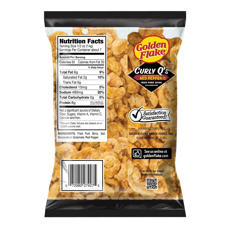 Golden Flake Red Pepper Curly Q Pork Skins 3.5oz/ 3pk