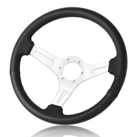 QYMOPAY 14"Racing Steering Wheel, Perforated Leather Trim Stitch Steering Wheel for Corvette 1963-1982